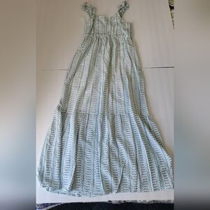 Jessica Simpson White & Green Cottagecore Floral Embroidered Tiered Maxi Dress